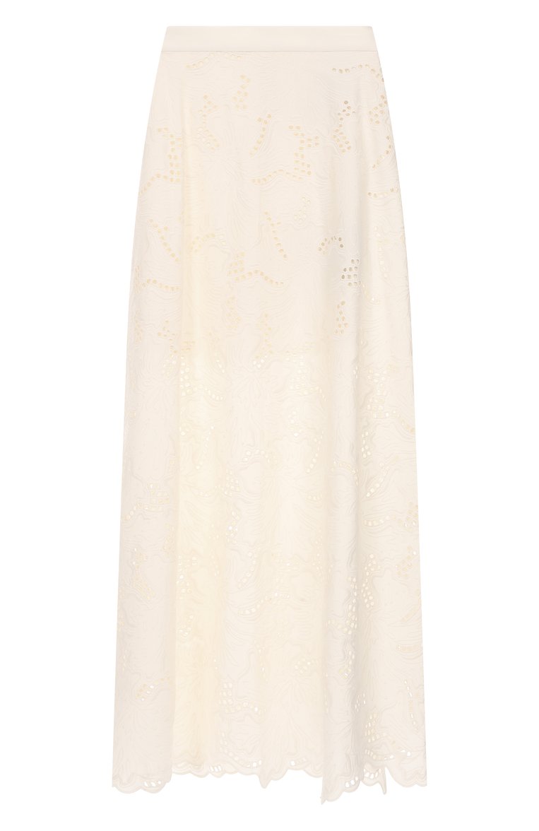 Женская хлопковая юбка ELIE SAAB кремового цвета, арт. SK121 | Фото 1 (Материал подклада: Хлопок; Материал внешний: Синтетический материал, Хлопок; Длина Ж (юбки, платья, шорты): Макси; Стили: Романтичный; Кросс-КТ: костюм)