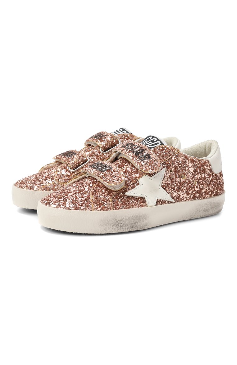 Детские комбинированные кеды old school GOLDEN GOOSE DELUXE BRAND золотого цвета, арт. GYF00111.F007034 | Фото 1 (Материал внешний: Текстиль; Нос: Не проставлено; Кросс-КТ: велькро; Девочки Кросс-КТ: Обувь-низкие; Автоматизация состава: Проставлено)
