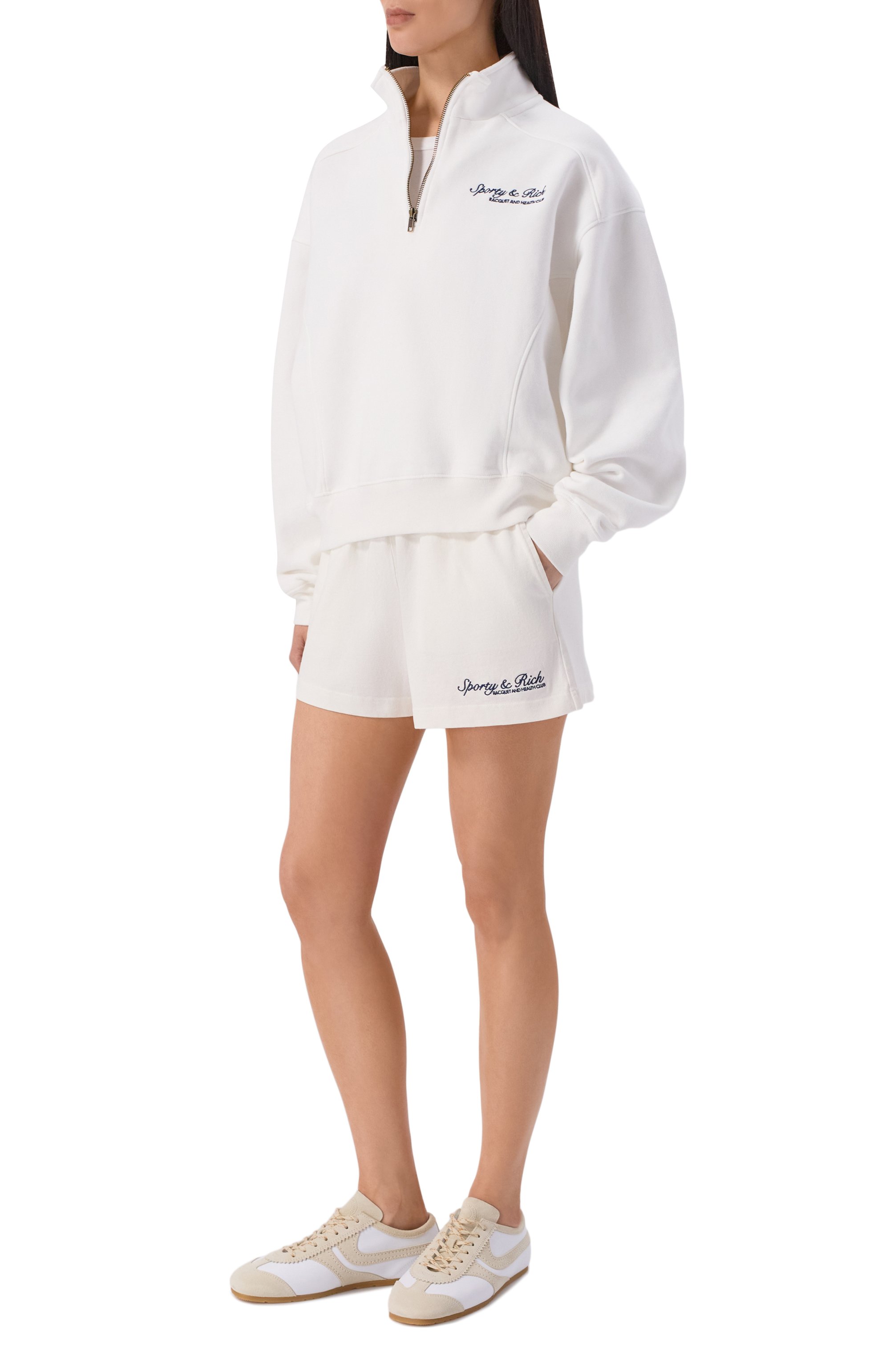 Хлопковые шорты SPORTY AND RICH белого цвета по цене 17150 руб., арт. SH03775325WH01, фото 2 Хлопковые шорты SPORTY AND RICH, арт. SH03775325WH01, фото 2