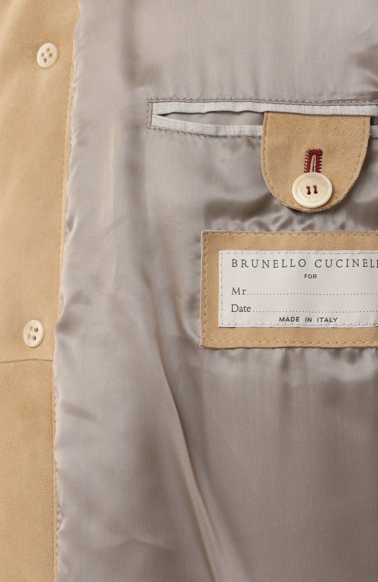 Мужской комбинированный кардиган BRUNELLO CUCINELLI бежевого цвета, арт. M0PCL1955 | Фото 7 (Рукава: Длинные; Стили: Кэжуэл; Мужское Кросс-КТ: Кардиган-одежда; Длина (для топов): Стандартные; Принт: Без принта; Материал внешний: Натуральная кожа, Замша; Материал подклада: Купро; Застежка: Пуговицы)