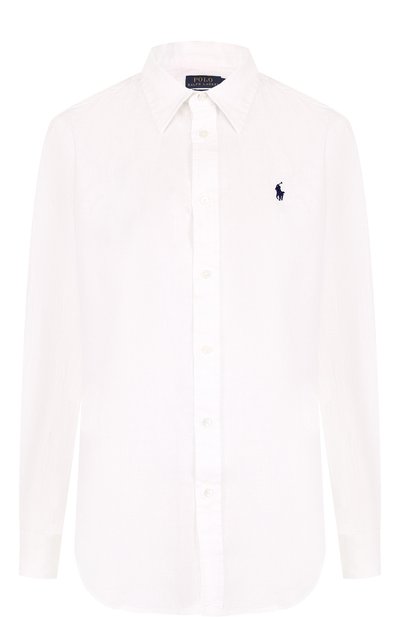 Женская однотонная льняная блуза с вышитым логотипом бренда POLO RALPH LAUREN, арт. 211697461
