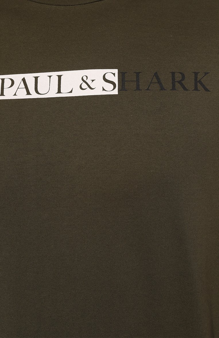 Мужская хлопковая футболка PAUL&SHARK хаки цвета, арт. 24411031 | Фото 5 (Рукава: Короткие; Длина (для топов): Стандартные; Принт: С принтом; Материал сплава: Проставлено; Стили: Милитари; Материал внешний: Хлопок; Драгоценные камни: Проставлено)