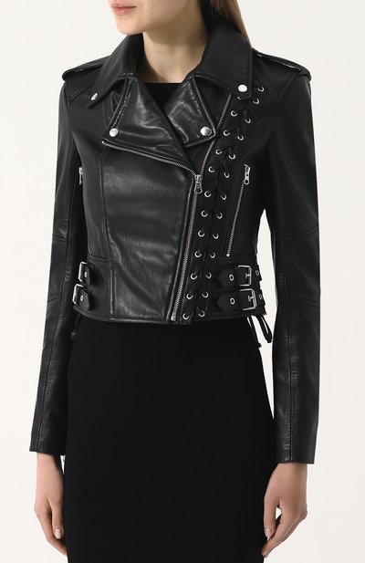 Приталенная кожаная куртка с косой молнией MCQ SWALLOW, арт. 456386/RKL04, фото 3