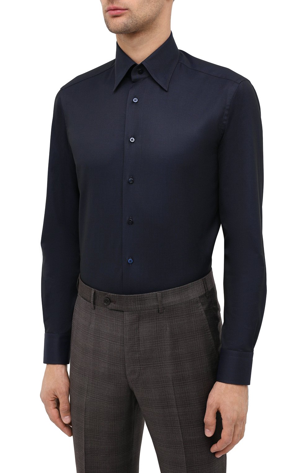 Хлопковая сорочка ZILLI темно-синего цвета по цене 89500 руб., арт. MFU-00702-01077/0001, фото 3 Хлопковая сорочка ZILLI, арт. MFU-00702-01077/0001, фото 3