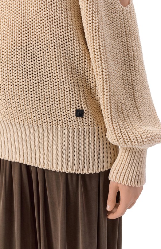 Хлопковый свитер Balmain GF0KE055/KJ69 Бежевый  GF0KE055/KJ69 Фото 5