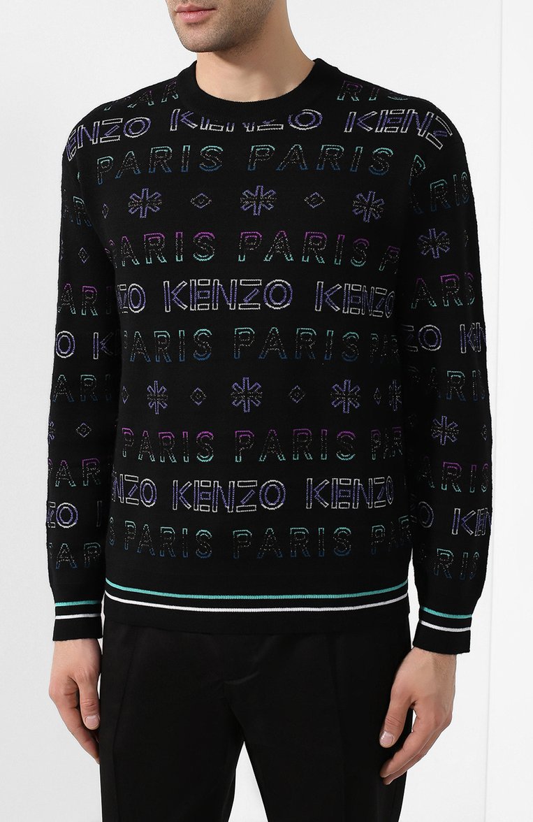 Мужской шерстяной свитер holiday KENZO разноцветного цвета, арт. F965PU4053LF | Фото 3 (Рукава: Длинные; Длина (для топов): Стандартные; Материал внешний: Шерсть, Синтетический материал; Статус проверки: Проверена категория; Принт: С принтом; Мужское Кросс-КТ: Свитер-одежда; Стили: Кэжуэл)