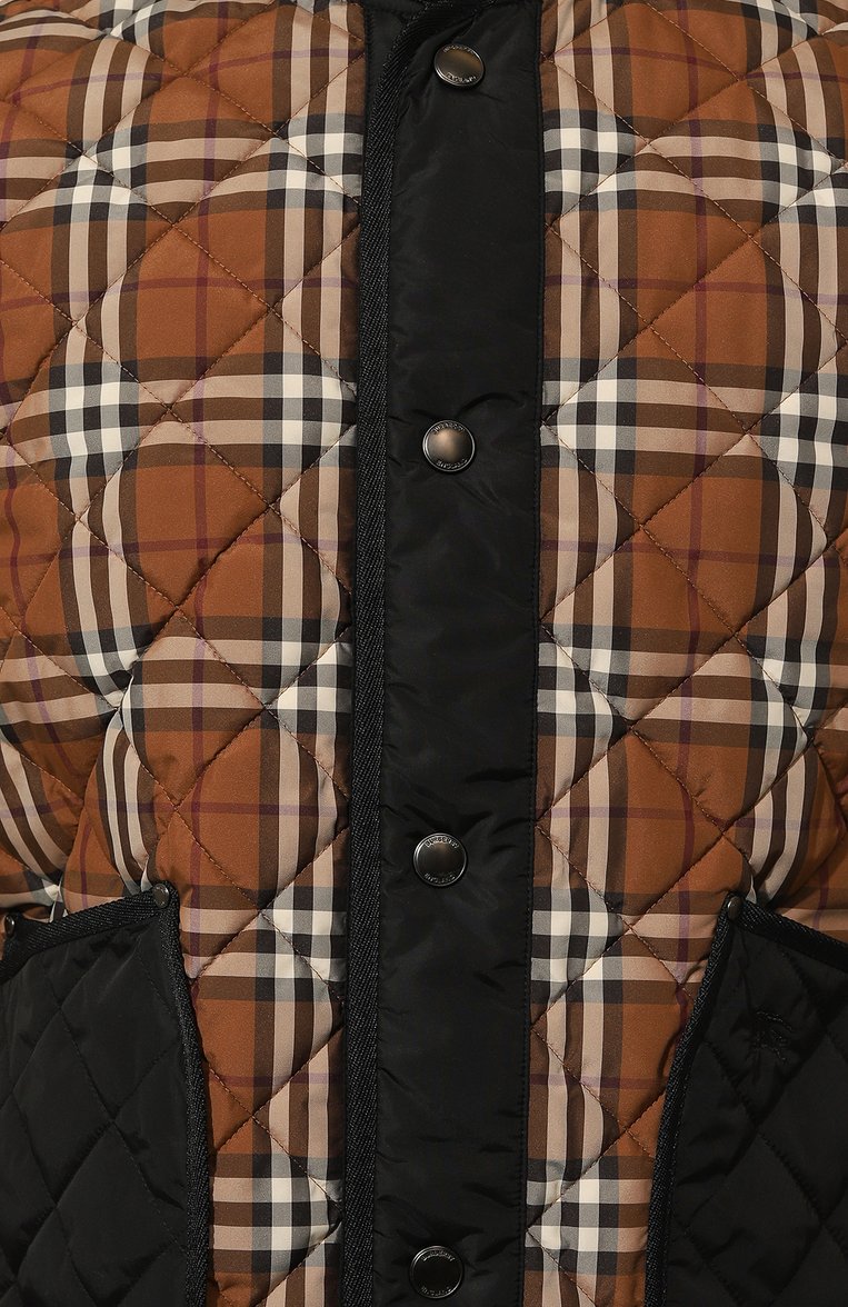 Мужской утепленный жилет BURBERRY коричневого цвета, арт. 8071712 | Фото 5 (Длина (верхняя одежда): Короткие; Материал подклада: Синтетический материал; Материал внешний: Синтетический материал; Мужское Кросс-К�Т: жилеты-объемные; Стили: Кэжуэл)