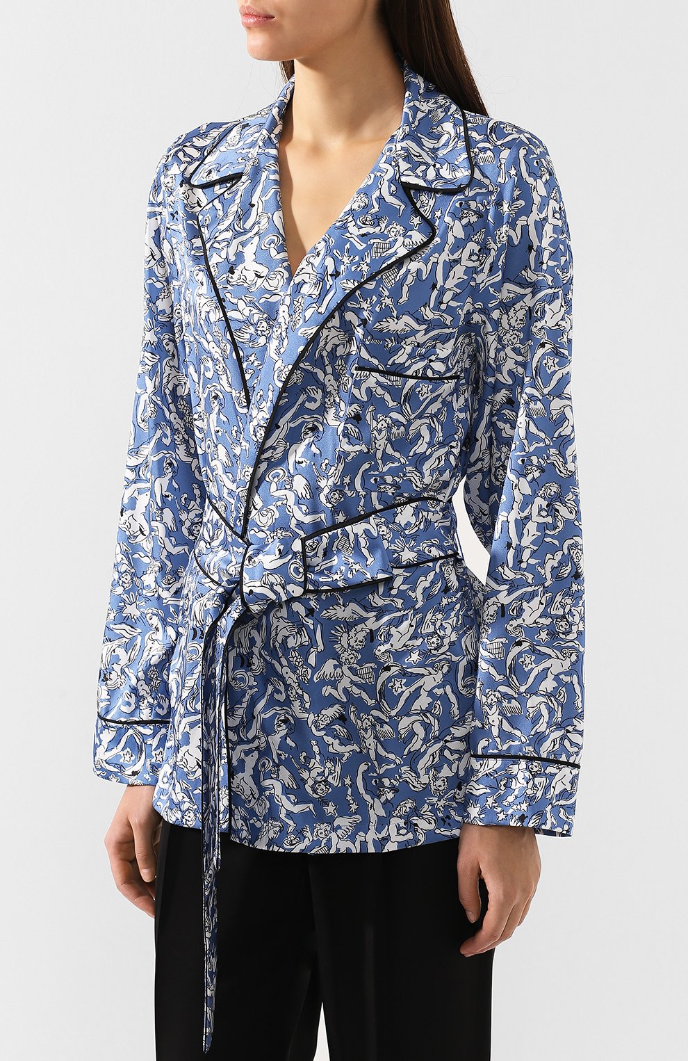 Блузка с поясом VICTORIA, VICTORIA BECKHAM синего цвета по цене 28850 руб., арт. SHVV 159 SS19 PRINTED P0LY TWILL, фото 3 Блузка с поясом VICTORIA, VICTORIA BECKHAM, арт. SHVV 159 SS19 PRINTED P0LY TWILL, фото 3