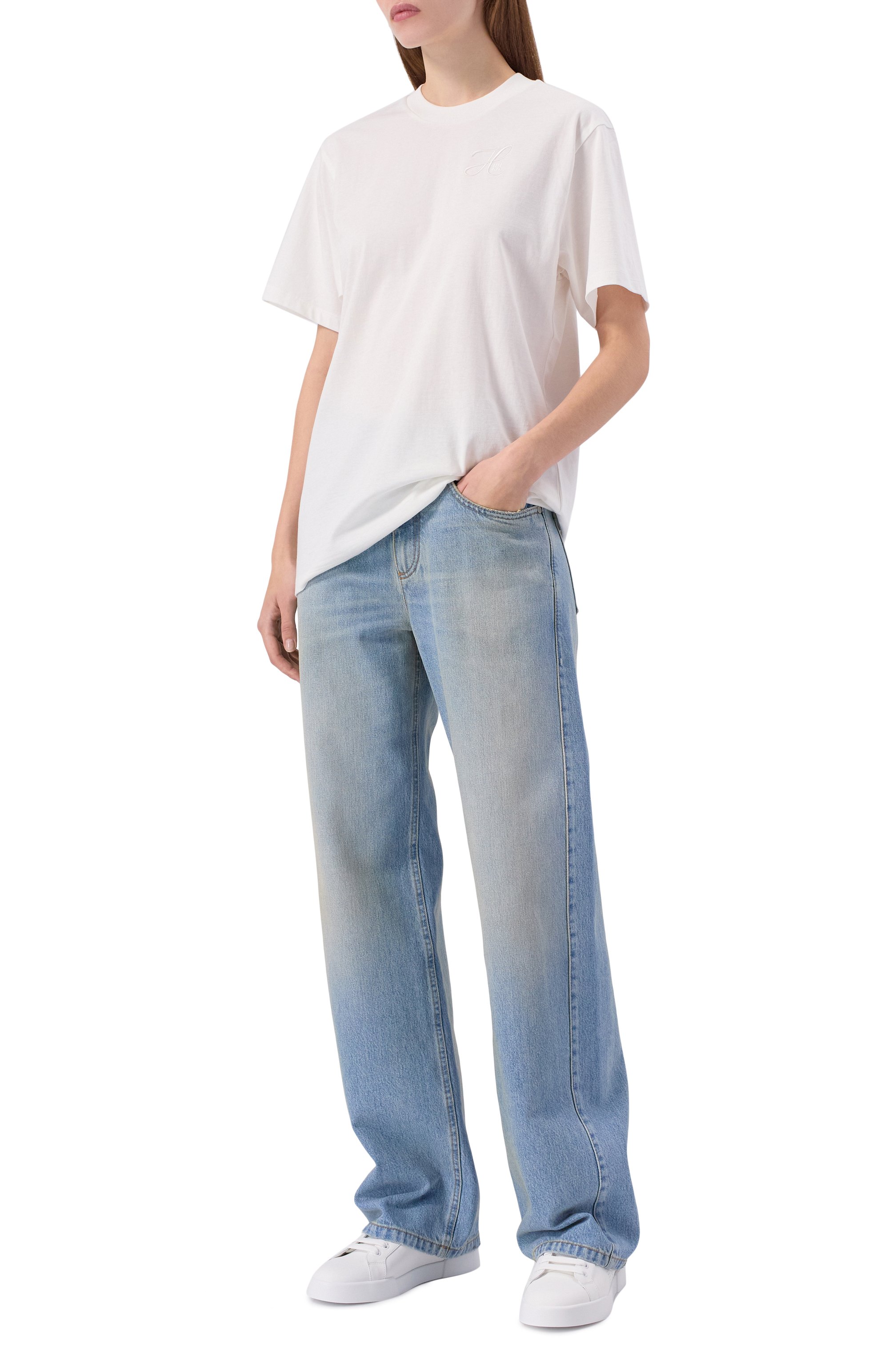 Хлопковая футболка HUGO белого цвета по цене 8295 руб., арт. 50550901, фото 2 Хлопковая футболка HUGO, арт. 50550901, фото 2