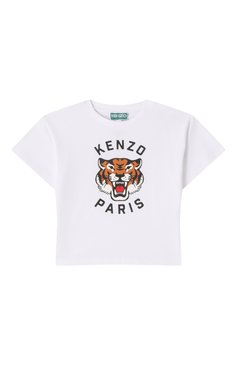 Детская хлопковая футболка KENZO белого цвета, арт. K61137 | Фото 1 (Драгоценные камни: Проставлено; Материал сплава: Проставлено; Рукава: Короткие; Мальчики Кросс-КТ: Футболка-одежда; Материал внешний: Хлопок; Ростовка одежда: 5 лет | 110 см, 9 лет | 134 см, 2 года | 92 см, 12 лет | 152 см, 4 года | 104 см, 3 года | 98 см, 7 лет | 122 см)