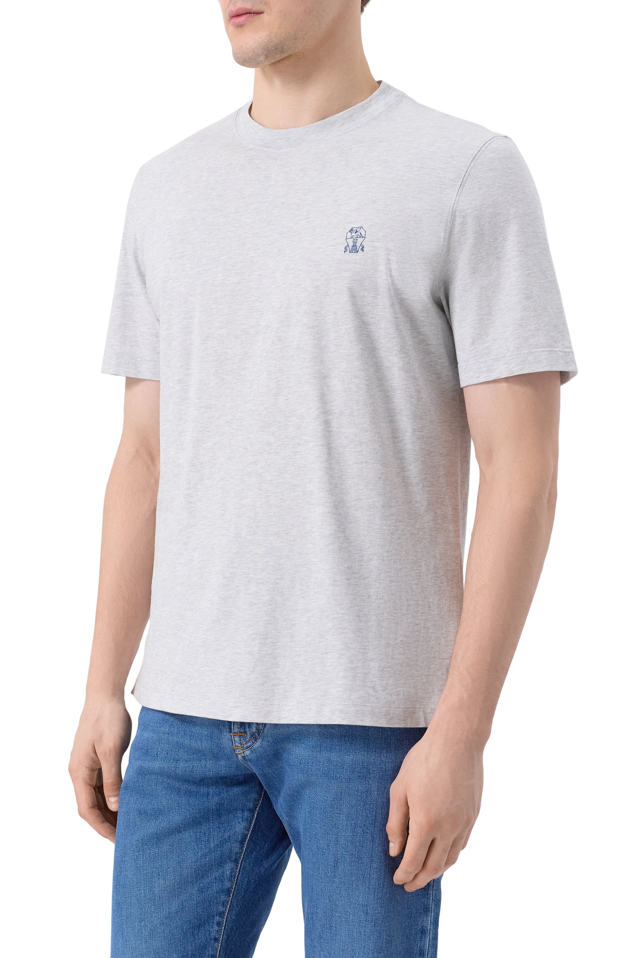 Хлопковая футболка BRUNELLO CUCINELLI светло-серого цвета по цене 44500 руб., арт. M0B138440, фото 3 Хлопковая футболка BRUNELLO CUCINELLI, арт. M0B138440, фото 3