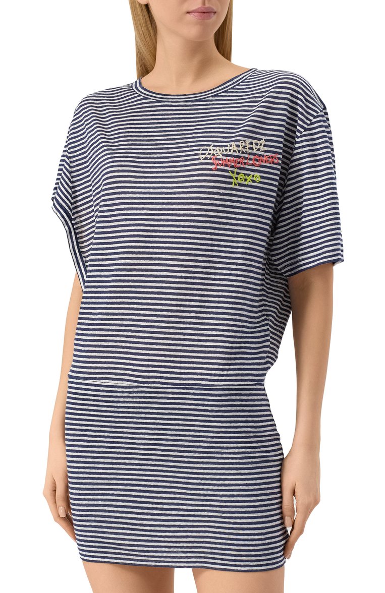 Женское льняное платье DSQUARED2 синего цвета, арт. S73CU0314/S23601 | Фото 3 (Матер�иал внешний: Лен; Длина Ж (юбки, платья, шорты): Мини; Рукава: Короткие; Женское Кросс-КТ: Платье-одежда; Случай: Повседневный; Стили: Кэжуэл)