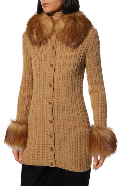 Кардиган с отделкой из меха лисицы SAINT LAURENT, арт. 663425/Y75DJ, фото 3