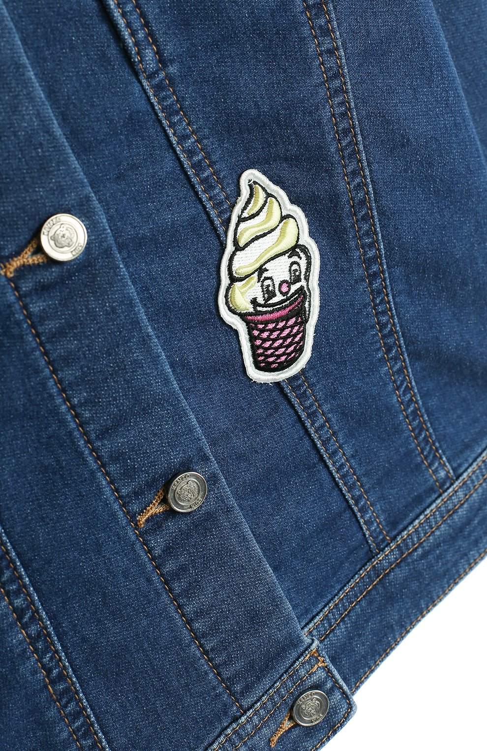 Джинсовая куртка с аппликациями KENZO синего цвета по цене 10450 руб., арт. KL41008/3A-6A, фото 3 Джинсовая куртка с аппликациями KENZO, арт. KL41008/3A-6A, фото 3