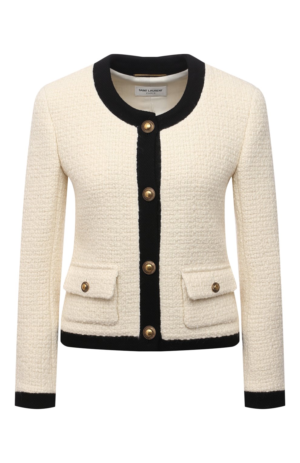 Шерстяной жакет SAINT LAURENT кремового цвета по цене 326500 руб., арт. 668542/Y118T, фото 1 Шерстяной жакет SAINT LAURENT, арт. 668542/Y118T, фото 1