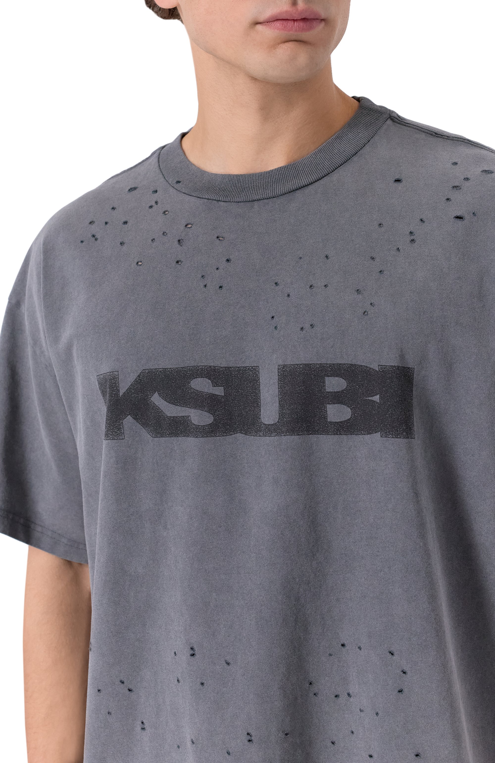 Хлопковая футболка KSUBI серого цвета по цене 18600 руб., арт. MPF25TE025, фото 5 Хлопковая футболка KSUBI, арт. MPF25TE025, фото 5