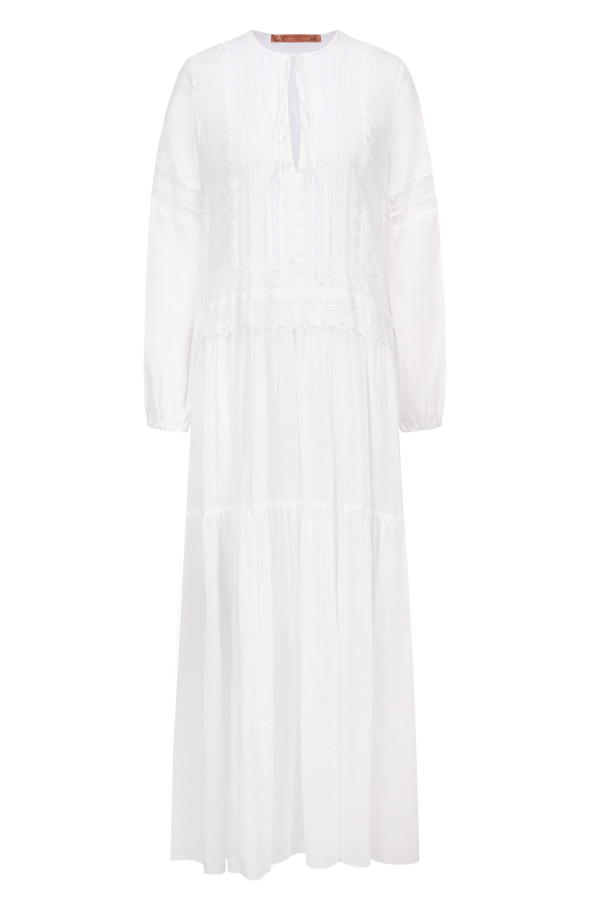 Платье из хлопка и шелка ERMANNO SCERVINO белого цвета по цене 99500 руб., арт. D464Q620RUQ, фото 1 Платье из хлопка и шелка ERMANNO SCERVINO, арт. D464Q620RUQ, фото 1