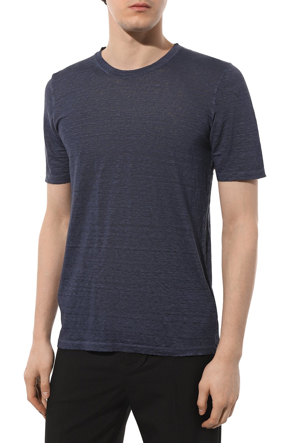 Льняная футболка 120% LINO темно-синего цвета по цене 17550 руб., арт. Y0M7186/000E908/S00, фото 3 Льняная футболка 120% LINO, арт. Y0M7186/000E908/S00, фото 3