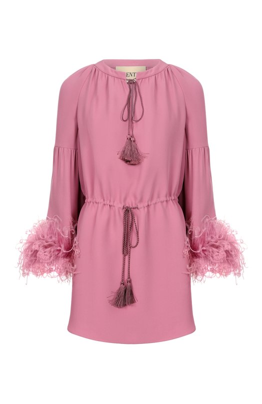 Шелковая блузка с отделкой перьями Valentino 8B3AEBB8/1MM Розовый 8B3AEBB8/1MM