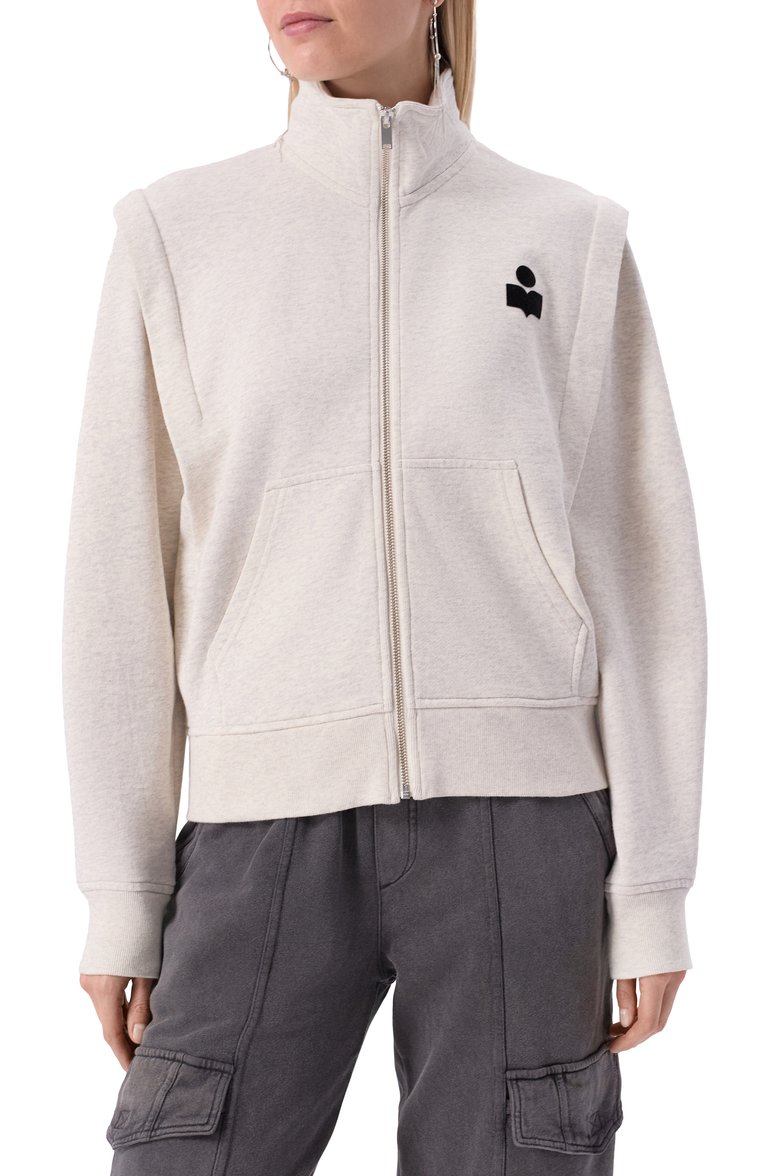 Женский хлопковая толстовка ISABEL MARANT ETOILE светло-серого цвета, арт. 25PSW0159FA/A1M07E | Фото 3 (Материал внешний: Хлопок; Длина (для топов): Стандартные; Рукава: Длинные; Стили: Кэжуэл; Женское Кросс-КТ: Кардиган-одежда)