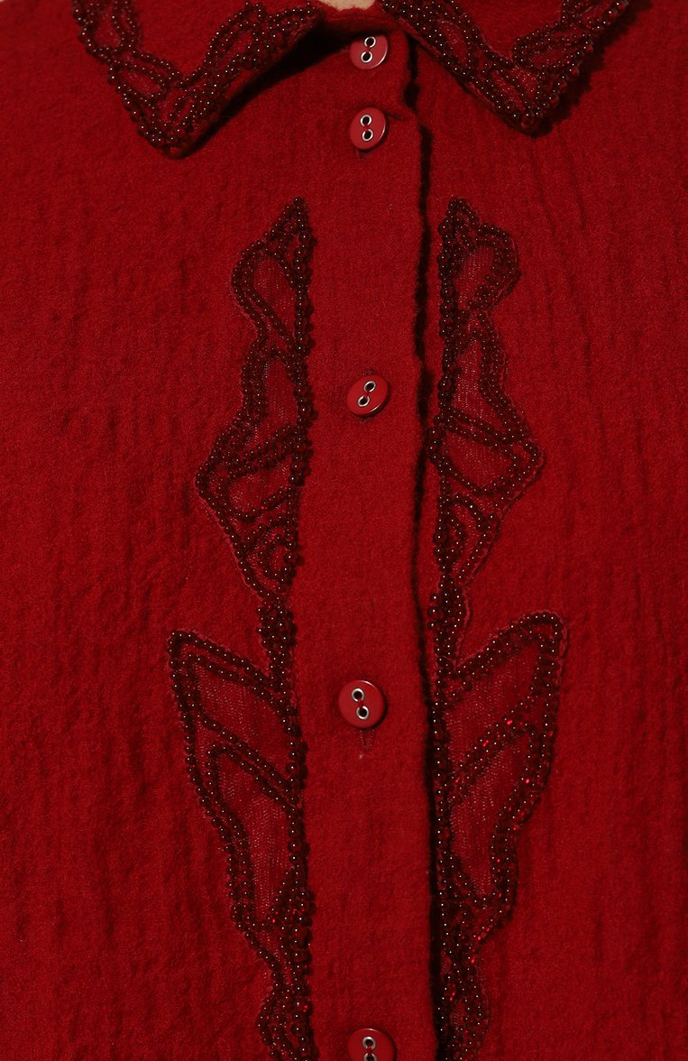Женская блузка из шерсти и хлопка AKHMADULLINA красного цвета, арт. 1225.2BL618/WC209 | Фото 5 (Материал внешний: Шерсть, Хлопок; Материал подклада: Шелк; Рукава: Длинные; Длина (для топов): Стандартные; Принт: Без принта; Стили: Гламурный; Женское Кросс-КТ: Блуза-одежда; Автоматизация ТО: Проставлено; Автоматизация состава: Проставлено)