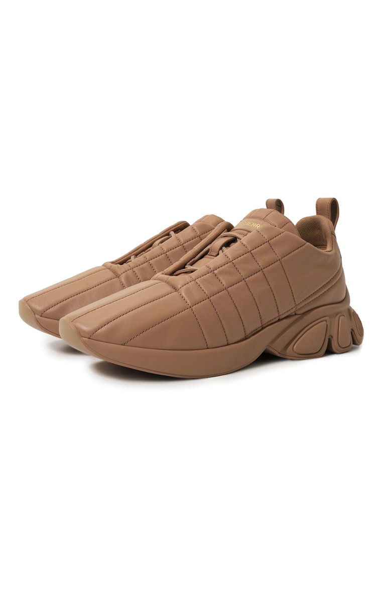 Мужские кожаные кроссовки BURBERRY бежевого цвета, арт. 8060225 | Фото 1 (Подошва: Массивная; Материал внутренний: Текстиль; Материал утеплителя: Без утеплителя; Стили: Гранж; Материал внешний: Натуральная кожа; Кросс-КТ: Низкие)
