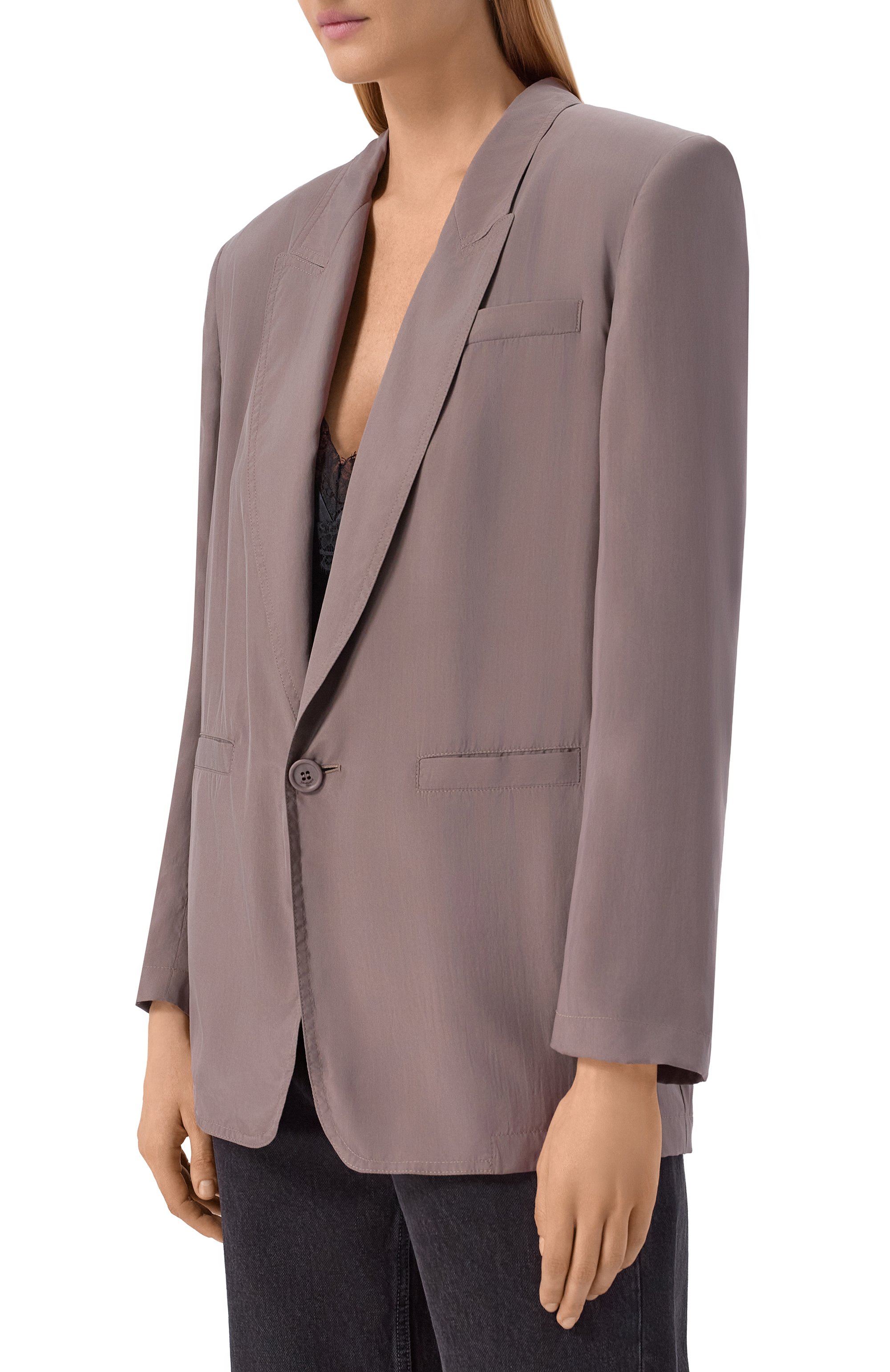 Шелковый жакет SAINT LAURENT серого цвета по цене 532500 руб., арт. 856579/Y6J78, фото 3 Шелковый жакет SAINT LAURENT, арт. 856579/Y6J78, фото 3