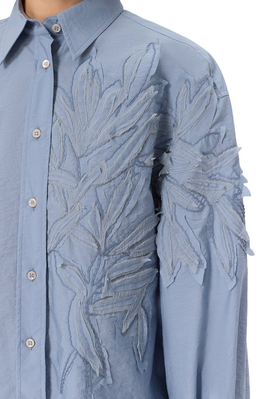 Хлопковая рубашка Brunello Cucinelli M0F79RJ506 Голубой  M0F79RJ506 Фото 5