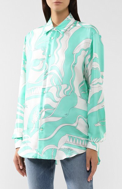 Шелковая рубашка EMILIO PUCCI бирюзового цвета по цене 79950 руб., арт. 9HRJ90/9H741, фото 3 Шелковая рубашка EMILIO PUCCI, арт. 9HRJ90/9H741, фото 3
