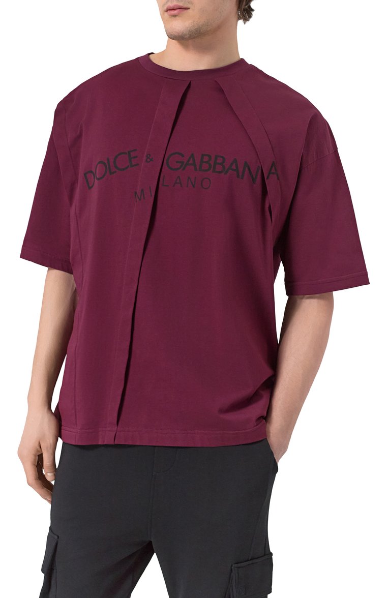 Мужская хлопковая футболка DOLCE & GABBANA бордового цвета, арт. G8SN9T/G702M | Фото 3 (Длина (для топов): Стандартные; Принт: С принтом; Стили: Спорт-шик; Материал внешний: Хлопок; Мужское Кросс-КТ: Футболка-одежда; К�росс-КТ: Джерси; Размерность: Идёт в размер; Автоматизация состава: Проставлено; Автоматизация ТО: Проставлено; Детали: Без декора; Рукава: Короткие)