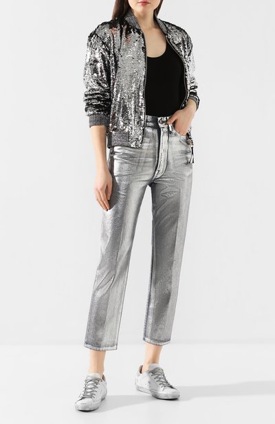 Джинсы GOLDEN GOOSE DELUXE BRAND серебряного цвета по цене 45700 руб., арт. G36WP015.A1, фото 2 Джинсы GOLDEN GOOSE DELUXE BRAND, арт. G36WP015.A1, фото 2