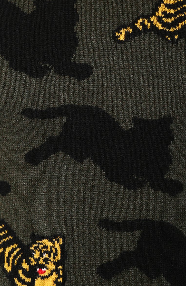 Мужской джемпер из смеси хлопка и шерсти KENZO хаки цвета, арт. F965PU2113LA | Фото 5 (Рукава: Длинные; Мужское Кросс-КТ: Джемперы; Длина (для топов): Стандартные; Рукава от горловины: Длинные; Материал внешний: Хлопок; Ста�тус проверки: Проверено, Проверена категория; Вырез: Круглый; Принт: С принтом; Стили: Кэжуэл)