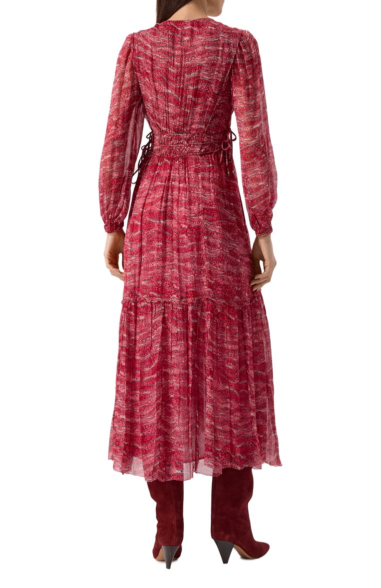 Женское платье из вискозы ISABEL MARANT ETOILE красного цвета, арт. 25PR00668FA/C1J07E | Фото 4 (Материал внешний: Вискоза; Рукава: Длинные; Длина Ж (юбки, платья, шорты): Миди; Случай: Повседневный; Женское Кросс-КТ: Платье-одежда; Стили: Романтичный)
