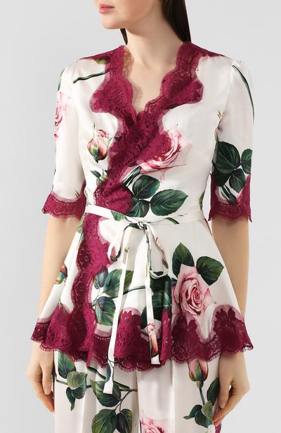 Шелковая блузка DOLCE & GABBANA белого цвета по цене 220500 руб., арт. F7U40T/FSAZE, фото 3 Шелковая блузка DOLCE & GABBANA, арт. F7U40T/FSAZE, фото 3