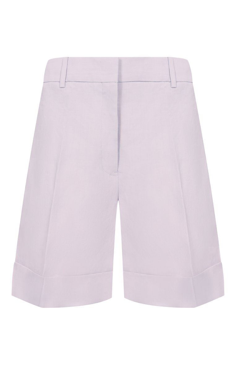 Женские льняные шорты JIL SANDER сиреневого цвета, арт. J02KA0323/J60001 | Фото 1 (Длина Ж (юбки, платья, шорты): Мини; Материал внешний: Лен; Кросс-КТ: костюм; Стили: Минимализм; Автоматизация состава: Проставлено; Автоматизация ТО: Проставлено)
