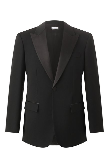 Мужской шерстяной пиджак BURBERRY черного цвета, арт. 8101114 | Фото 1 (Длина (для топов): Стандартные; Материал внешний: Шерсть; Драгоценные камни: Проставлено; Материал сплава: Проставлено; Рукава: Длинные)