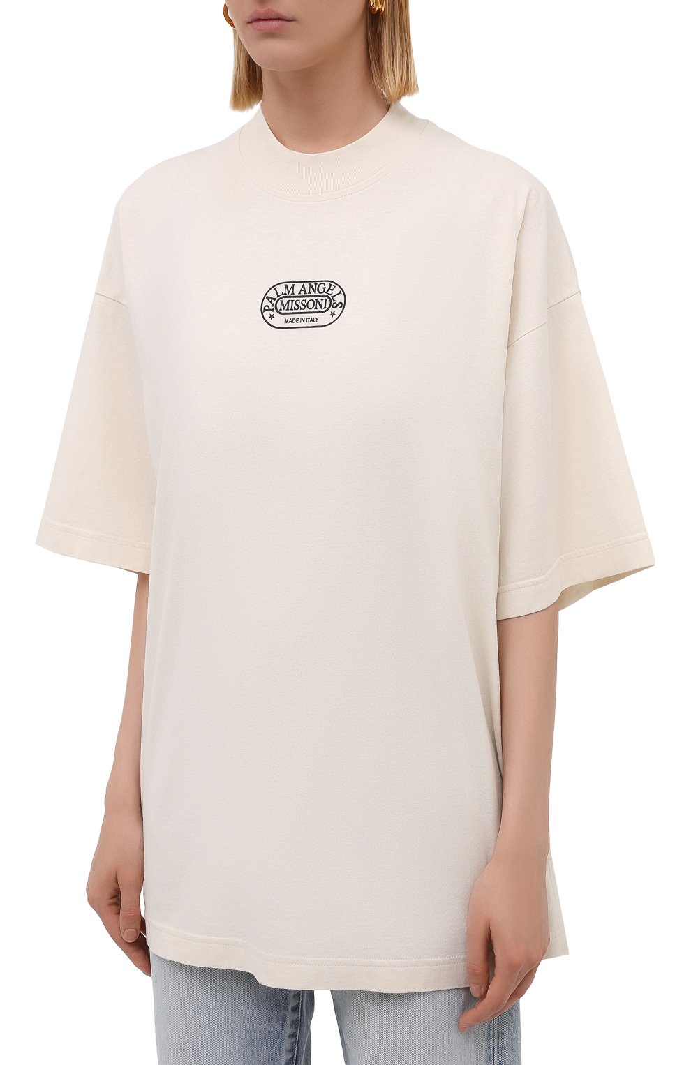 Хлопковая футболка palm angels x missoni PALM ANGELS кремового цвета по цене 29150 руб., арт. PWAA017F21JER0070310, фото 3 Хлопковая футболка palm angels x missoni PALM ANGELS, арт. PWAA017F21JER0070310, фото 3