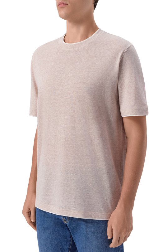 Футболка изо льна и хлопка Fedeli TU000220/LIN0 C0TT0NE Бежевый  TU000220/LIN0 C0TT0NE Фото 3