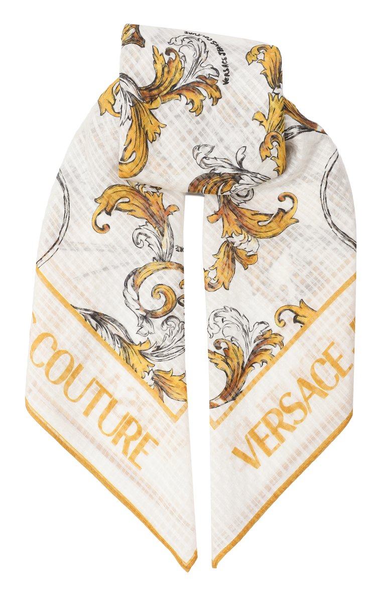 Женский шелковый платок VERSACE JEANS COUTURE белого цвета, арт. 78HA7H02/ZG353 | Фото 1 (Материал: Текстиль, Шелк; Автоматизация состава: Проставлено; Нос: Не проставлено; Принт: С принтом)