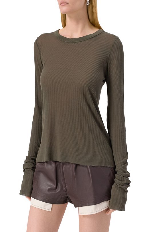 Лонгслив из вискозы и шелка Rick Owens RP02E4209/RC Хаки  RP02E4209/RC Фото 3