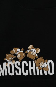 Детские хлопковые шорты MOSCHINO черного цвета, �арт. HUQ010/LCA19/4-8 | Фото 3 (Случай: Повседневный; Материал сплава: Проставлено; Нос: Не проставлено; Материал внешний: Хлопок; Ростовка одежда: 5 лет | 110 см, 6 лет | 116 см, 8 лет | 128 см, 4 года | 104 см)