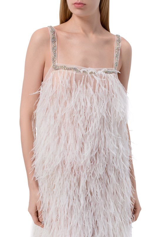 Шелковое платье с отделкой перьями Giulia Gurman D20 Белый  D20 Фото 4