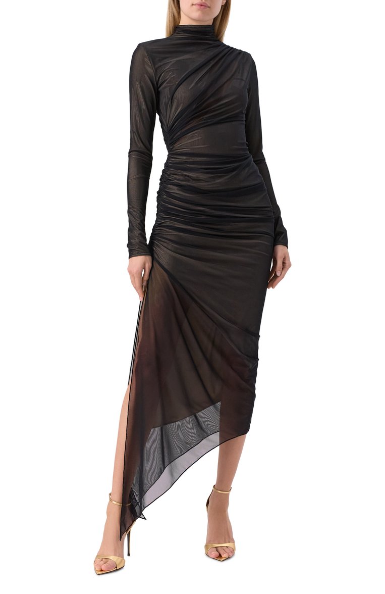 Женское платье MUGLER черного цвета, арт. 25P3R01727595 | Фото 2 (Рукава: Длинные; Материал сплава: Проставлено; Длина Ж (юбки, платья, шорты): Макси; Драгоценные камни: Проставлено; Женское Кросс-КТ: Платье-одежда; Стили: Готика; Случай: Коктейльный; Материал внешний: Синтетический материал)