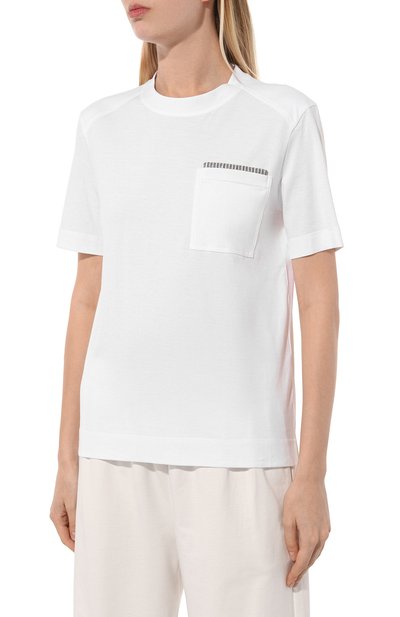 Хлопковая футболка BRUNELLO CUCINELLI белого цвета по цене 69950 руб., арт. M0T81HR200, фото 3 Хлопковая футболка BRUNELLO CUCINELLI, арт. M0T81HR200, фото 3