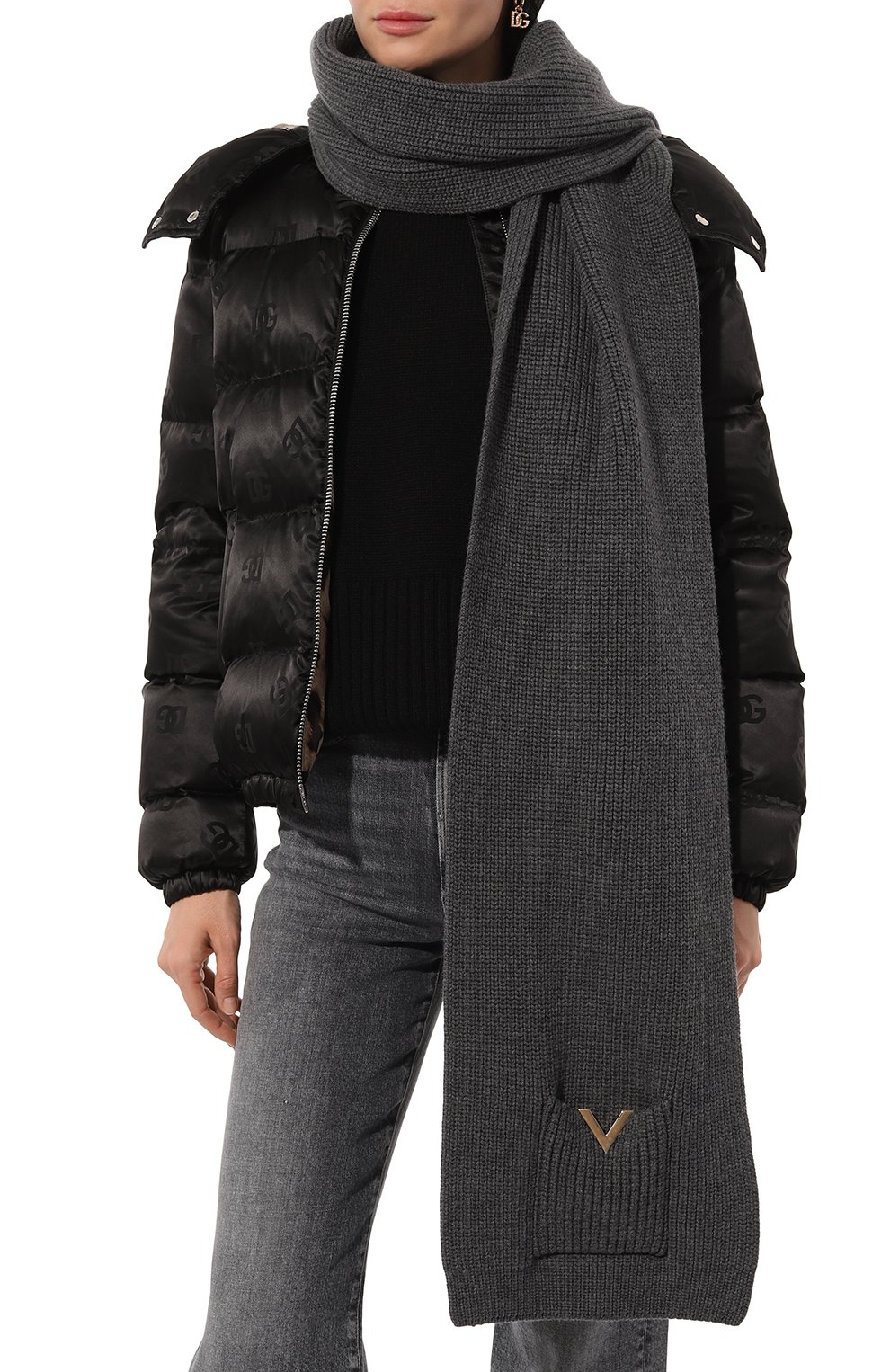 Шерстяной шарф VALENTINO серого цвета по цене 68600 руб., арт. 5W2ET00Z/SUK, фото 3 Шерстяной шарф VALENTINO, арт. 5W2ET00Z/SUK, фото 3