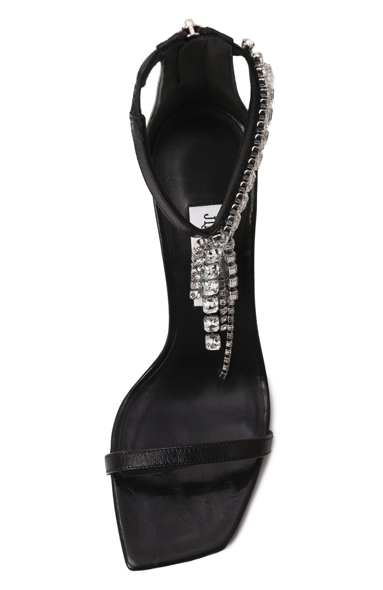 Женские кожаные босоножки verity 100 JIMMY CHOO черного цвета, арт. VERITY SANDAL 100/BYK | Фото 6 (Драгоценные камни: Проставлено; Материал сплава: Проставлено; Материал внешний: Натуральная кожа; Подошва: Плоская; Материал внутренний: Натуральная кожа; Каблук высота: Высокий; Каблук тип: Шпилька)