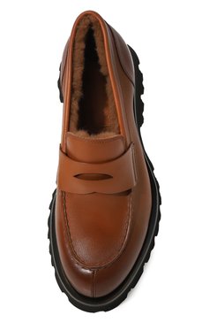 Женские кожаные пенни-лоферы SANTONI коричневого цвета, арт. WUFR70735G0MALGAM48 | Фото 6 (Подошва: Платформа; Материал утеплителя: Натуральный мех; Каблук высота: Низкий; Материал сплава: Проставлено; Драгоценные камни: Проставлено)