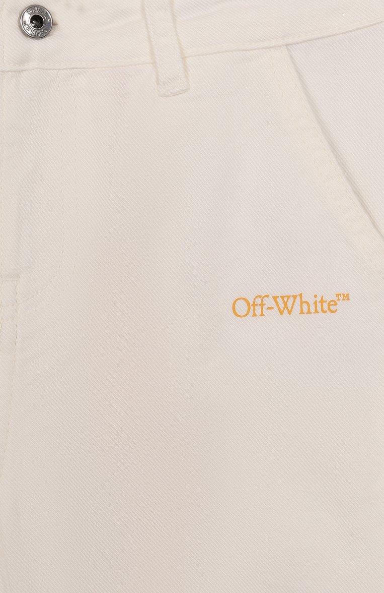 Детские джинсы OFF-WHITE молочного цвета, арт. 0GYB002S25DEN001/4-12 | Фото 3 (Автоматизация состава: Проставлено; Материал внешний: Хлопок; Нос: Не проставлено; Детали: Однотонный; Ростовка одежда: 8 лет | 128 см, 12 лет | 152 см, 6 лет | 116 см)