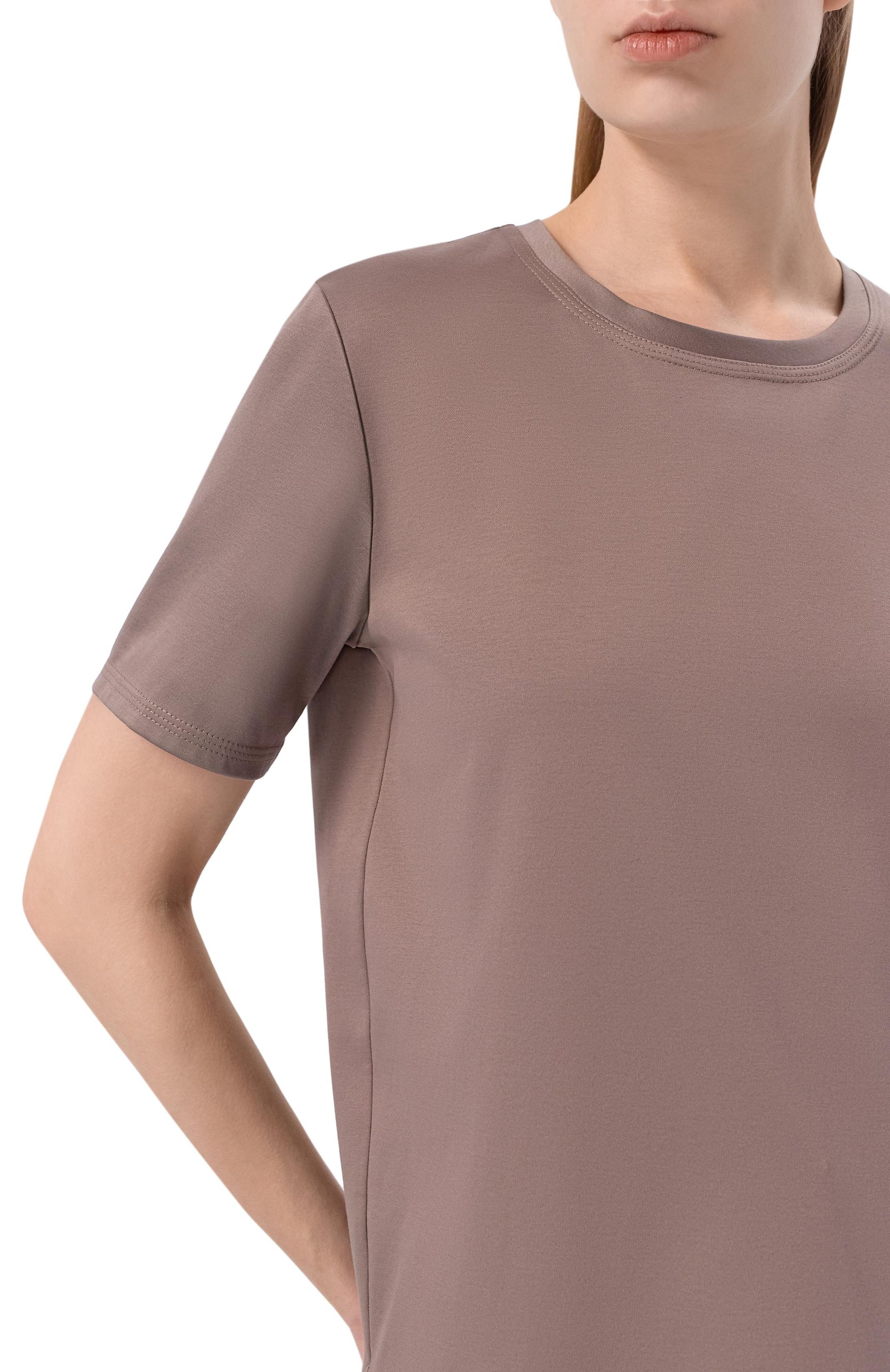 Хлопковая футболка KITON коричневого цвета по цене 110000 руб., арт. D61449H08051, фото 5 Хлопковая футболка KITON, арт. D61449H08051, фото 5