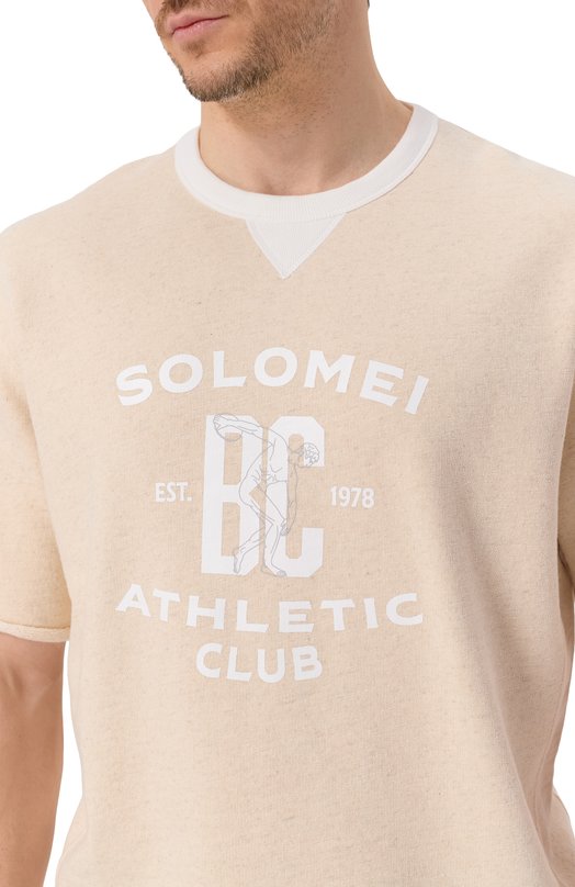 Футболка из хлопка и льна Brunello Cucinelli MR8313378G Бежевый  MR8313378G Фото 5